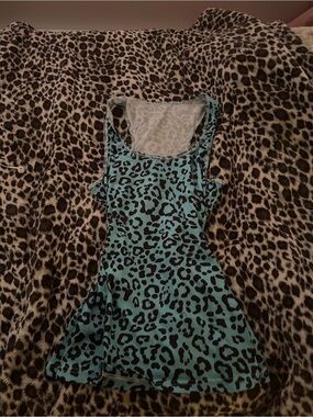 Women's Teal Leopard Print Tank Top